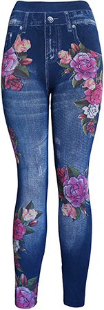 KMystic Women's Denim Print Fake Jeans Leggings, Anchor Patch, One Size at Amazon Women’s Clothing store
