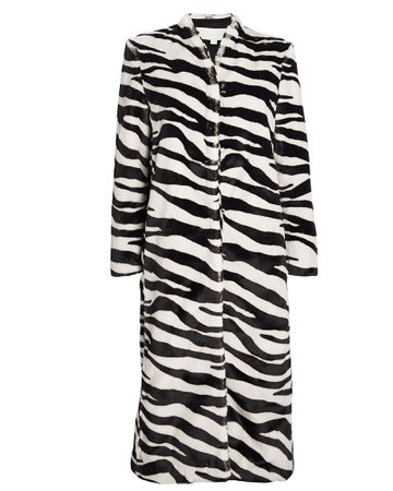 Zebra-Printed Faux Fur Coat