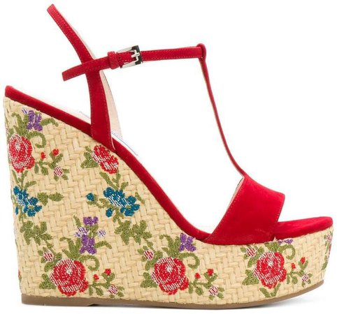 floral woven wedge sandals