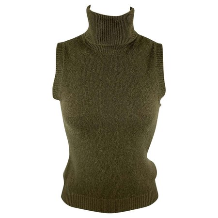 RALPH LAUREN COLLECTION Size S Olive Knitted Cashmere Sleeveless Pullover For Sale at 1stDibs