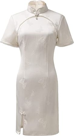 Amazon.com: SUETOR Womens/Girls Bodycon Qipao,Side Slit Mini Dress,Short Sleeve Stand Collar Cheongsam: Clothing, Shoes & Jewelry