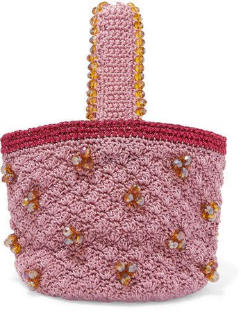 Suryo - Peonies Sack Beaded Crocheted Tote - Pink