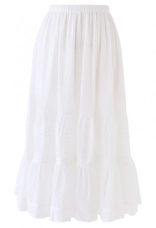 Pintuck Crochet Frill Hem Cotton Skirt in White - NEW ARRIVALS - Retro, Indie and Unique Fashion