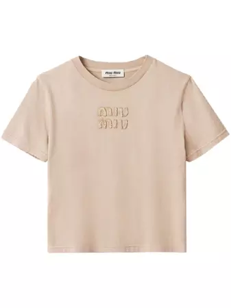 Miu Miu logo-embroidered Cotton T-shirt - Farfetch