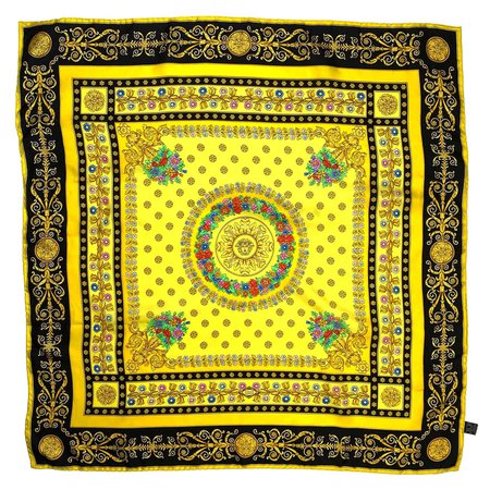 1990s Atelier Versace Yellow Floral Silk Square Scarf For Sale at 1stDibs