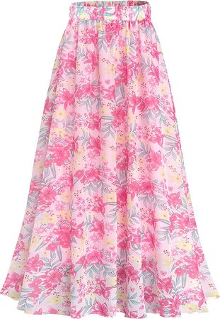 Afibi Womens Chiffon Retro Long Maxi Skirt Beach Ankle Length Skirt at Amazon Women’s Clothing store