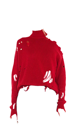 red ribbed ripped sweater