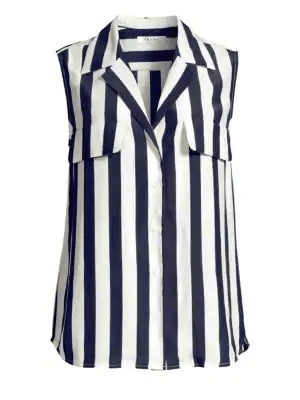 Frame True Sleeveless Stripe Silk Shirt In Navy Multi | ModeSens