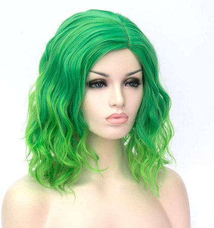 TANTAKO® Short Bob Wavy Green Ombre Wigs for Women Heat Resistant Synthetic Full Wig for Halloween Cosplay Party Wig: Amazon.ca: Beauty