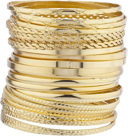 Amazon.com: Lux Accessories Indian Wedding Multi Textured and Smooth Aztec Bangle Bracelet 24pc Set (Shiny Gold): Clothing, Shoes & Jewelry