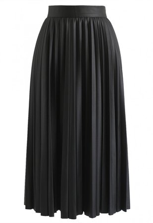 Faddish Gloss Pleated Faux Leather A-Line Skirt in Black - Skirt - BOTTOMS - Retro, Indie and Unique Fashion