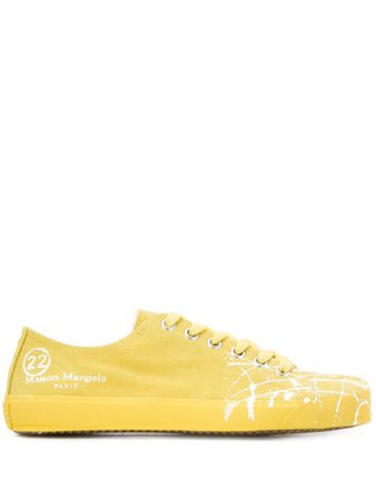 Maison Margiela Tabi Paint-Splattered Low-Top Sneakers S58WS0110P2974 Yellow | Farfetch