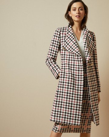 Houndstooth wrap coat - White | Jackets and Coats | Ted Baker ROW