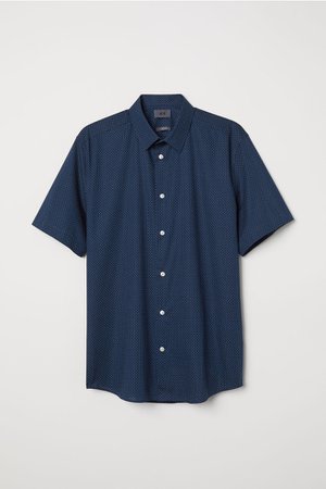Regular Fit Cotton Shirt - Dark blue/dotted - Men | H&M US