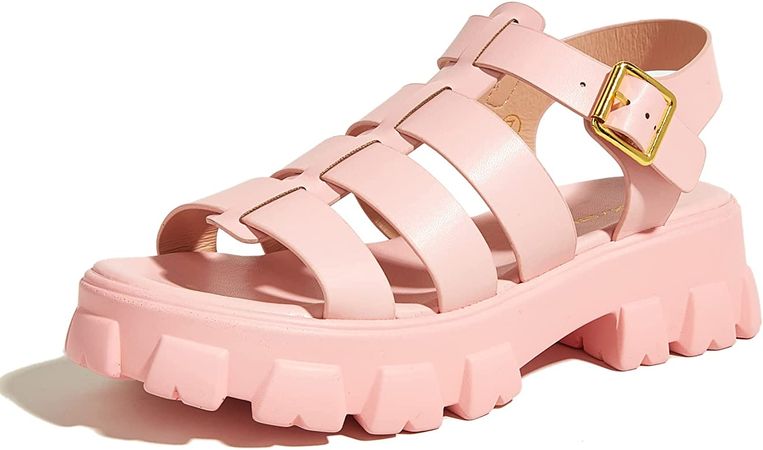Amazon.com | LUCKY STEP Women 's Platform Wedge Sandals Open Toe Adjustable Ankle Strap Chunky Heel (Pink,6 B(M) US) | Platforms & Wedges