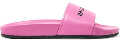 Logo-print Leather Slides - Pink