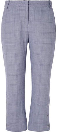 Cropped Checked Wool Flared Pants - Navy