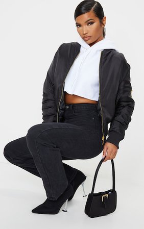 Alexus Black Bomber Jacket | Knitwear | PrettyLittleThing USA