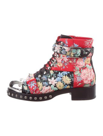 Alexander McQueen Studded Floral Combat Boots - Shoes - ALE58937 | The RealReal