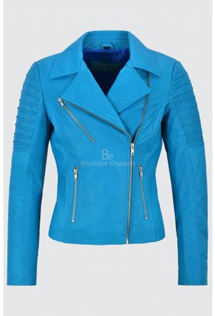 Ladies Real Leather Jacket Electric Blue Stylish Fashion Designer Soft Biker Style 9334