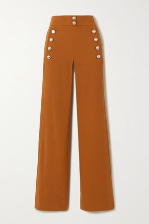 Brown Button-embellished stretch-wool wide-leg pants | Chloé | NET-A-PORTER