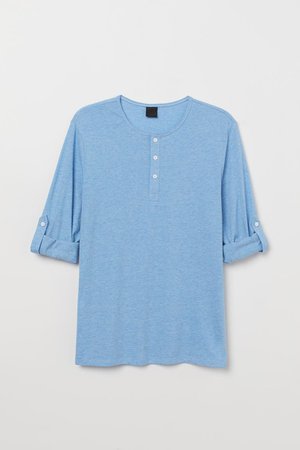 Cotton Jersey Henley Shirt - Light blue melange - Men | H&M US