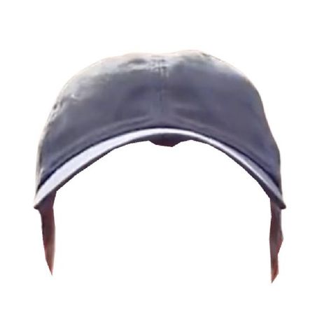 short brown hair blue baseball cap dad hat