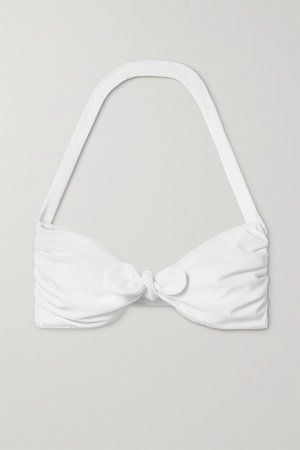 White Knotted ruched halterneck bikini top | Norma Kamali | NET-A-PORTER