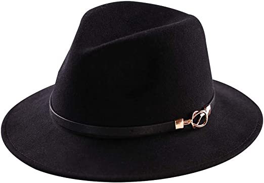 Womens Fedora Hats 100% Wool Wide Brim Felt Panama Sun Hats Vintage Trilby Cap with Buckle at Amazon Women’s Clothing store