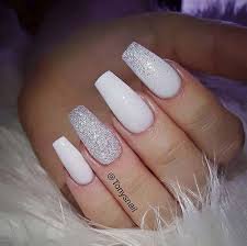 white nails with glitter - Google Search