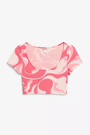 Short sleeved crop top - Swirly pink - Monki WW