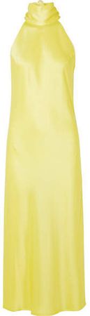 Galvan - Sienna Satin Halterneck Midi Dress - Yellow