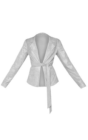 Silver Tie Waist Jacket | Coats & Jackets | PrettyLittleThing