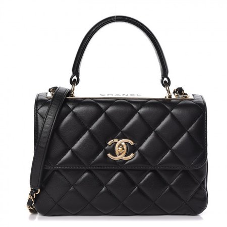 CHANEL Lambskin Quilted Small Trendy CC Dual Handle Flap Bag Black 465105