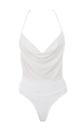 Clothing : Bodysuits : 'Karly' White Cowl Neck Bodysuit