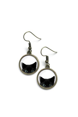 Cat Earrings Peeking Black Cat Earrings Cat Lover Gift | Etsy