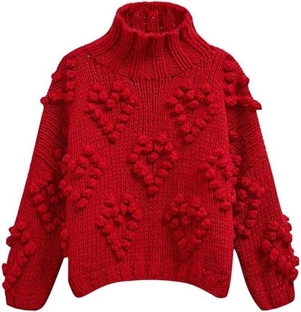 CHICWISH Womens Turtleneck Sweater Heart Pom Pom Pullover Sweaters Long Sleeve Loose Chunky Knit Sweater Tops at Amazon Women’s Clothing store