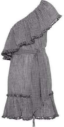 One-shoulder Gingham Linen And Cotton-blend Mini Dress