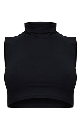 Basic Black Cotton Blend Roll Neck Sleeveless Crop Top | PrettyLittleThing USA