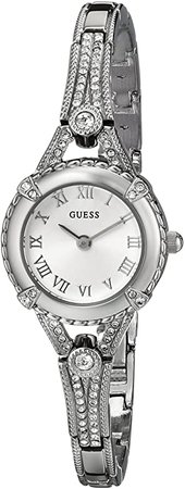 GUESS Petite Silver-Tone Crystal Bracelet Watch with Self-Adjustable Links. Color: Silver-Tone (Model: U0135L1)