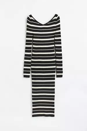 Rib-knit Bodycon Dress - Black/striped - Ladies | H&M CA