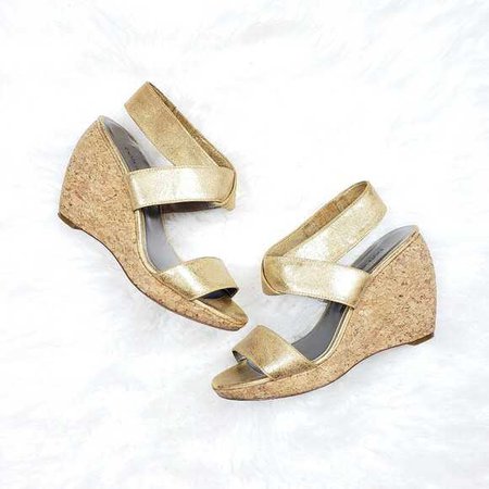 gold cork wedge sandals