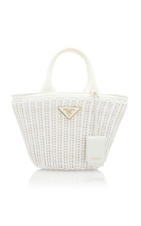 Small Leather-Trimmed Raffia Basket Bag by Prada | Moda Operandi