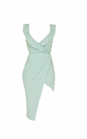 Sage Green Polka Dot Tie Back Wrap Midi Dress | PrettyLittleThing USA
