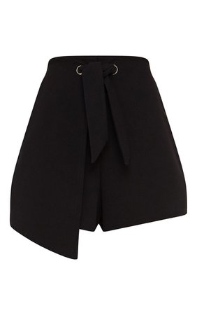 Black Tie Front Wrap Short | Shorts | PrettyLittleThing