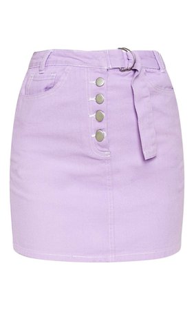 Lilac With White Stitching Ring Buckle Denim Skirt | PrettyLittleThing