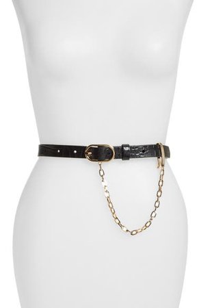 FRAME Le Petit Oval Buckle & Chain Leather Belt | Nordstrom