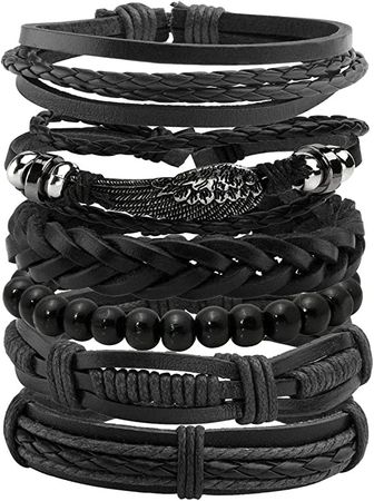 Amazon.com: Manfnee 6PCS Braided PU Leather Bracelet Punk Cuff Wrap Bracelets for Men Women Adjustable Black: Clothing, Shoes & Jewelry