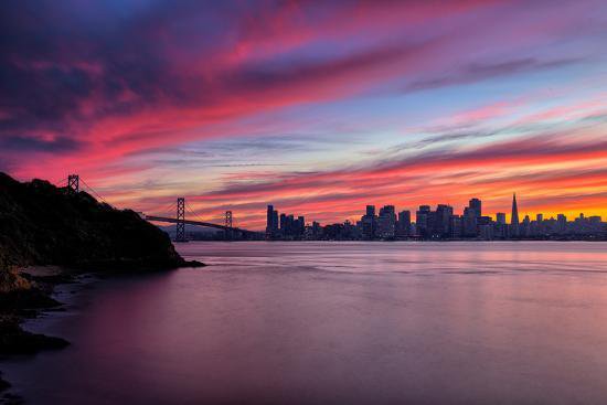 Divine Deep Sunset at Bay Bridge, San Francisco Bay Area Photographic Print by Vincent James | Art.com