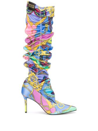 Versace Jeans Couture Baroque Print Ruched Boots Aw20 | Farfetch.Com